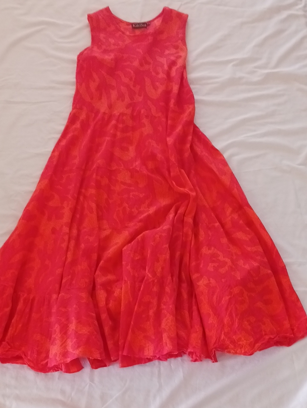 KikiSol Hot Pink & Orange  Printed Sleeveless Dress